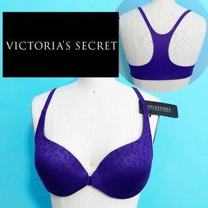 😍 NWT VICTORIA SECRET INCREDIBLE RACER BACK DEMI BRA_PURPLE CHEETAH PRINT SOFT